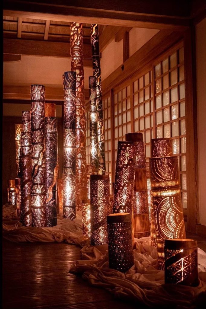 宮崎神宮　儀式殿にて竹灯籠を飾らせていただきました
