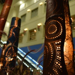 宮交シティの１階東口エントランスにて竹灯籠を飾らせていただきました。Photo by sowzo